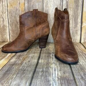 Clarks Brown Leather Western Cowgirl Boho Hippie Ankle Booties Womens Sz 7.5‎